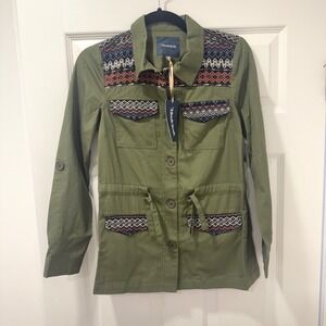 ModCloth Womens Green Embroidered Detail Utility Jacket XXS NWT Cargo Military‎